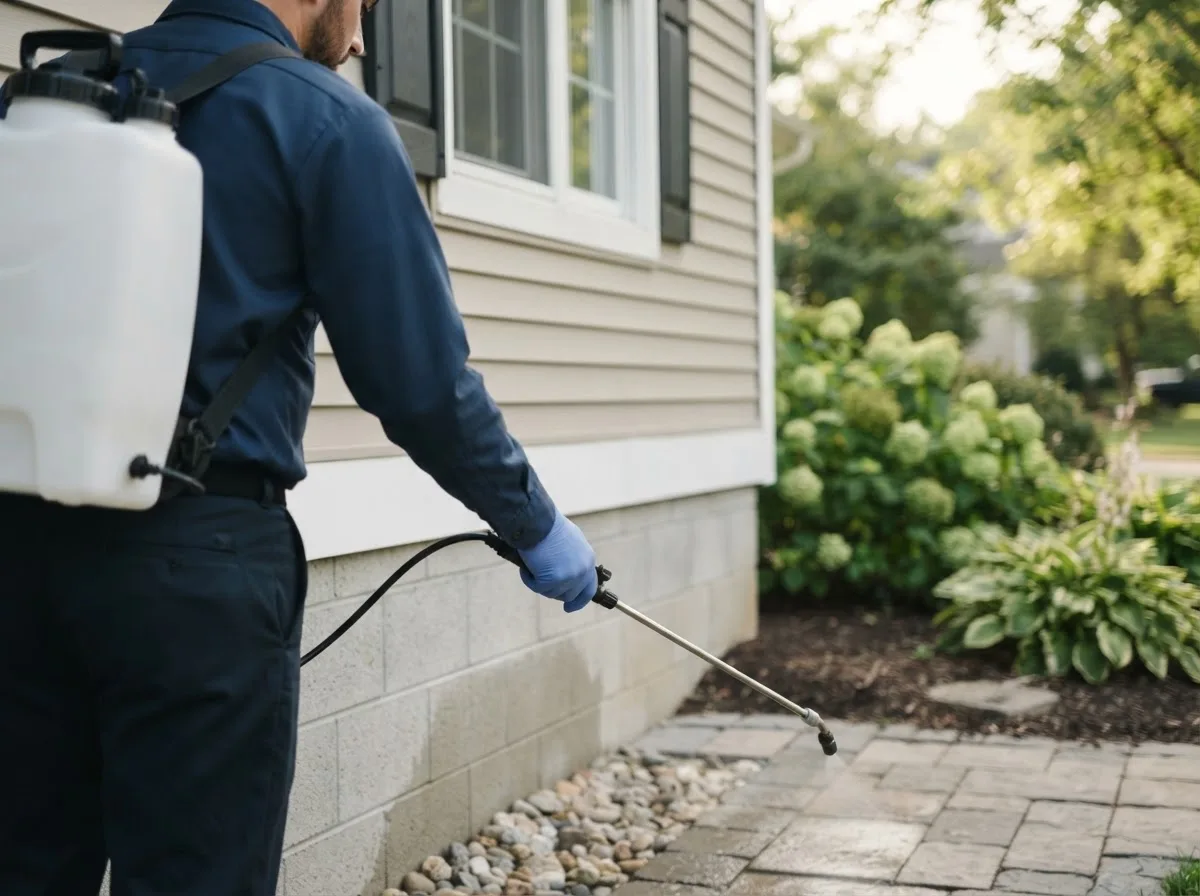 Pest control technician inspecting a home in Albion, RI
